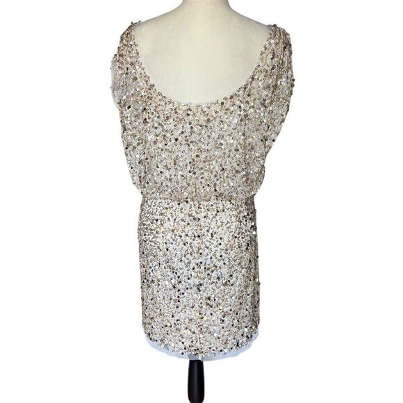 Aidan Mattox Gold Sequin Beaded Blouson Cocktail Dress Size 8 - Picture 4 of 7